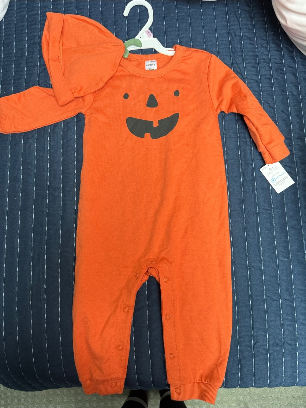 Carter's Orange Pumpkin Face Baby One-Piece with Hat